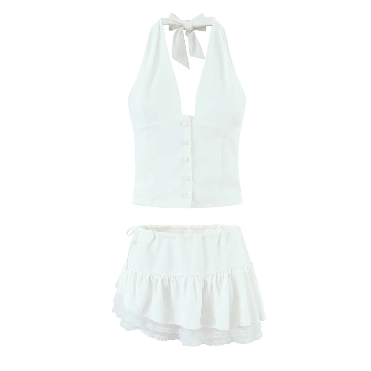 Aiertu  -  Summer White Lace Skirts Women Asymmetrical Skirt Y2k Outfit Solid Double Layered White Mini Skirts With Safety Shorts Lace Trim Aiertu