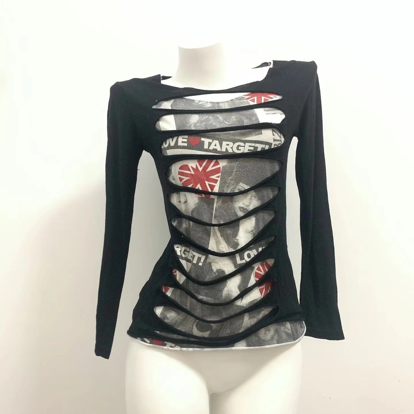 Aiertu  -  Y2k Aesthetic Fake Two Pieces T-Shirt Women Streetwear Printing Hip Hop Goth Tops Harajuku Vintage Hollow Out Grunge Tees Aiertu