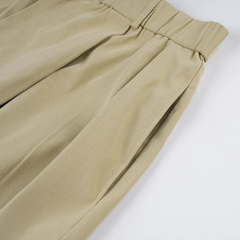 Aiertu  -  Streetwear y2k Khaki Capris Women Casual Loose Button-up Low Rise Short Pants Korean Fashion Ladies Clothing 90s Vintage Aiertu