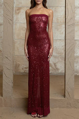Aiertu  -  Sexy Sequins Slit Sequined Strapless Long Dresses(3 Colors) Aiertu