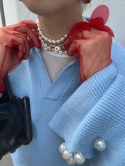 Aiertu  -  Chic Blue Pearls Decor Lapel V Neck Knitted Pullover Women Elegant Flare Long Sleeve Casual Sweater 2026 Lady New Loose Knitwear Aiertu