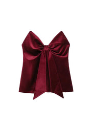 Aiertu  -  Women Fashion With Bow Wine Red Backless Zipper Tops Vintage V-Neck Sleeveless Female Chic Lady Tank Tops Aiertu