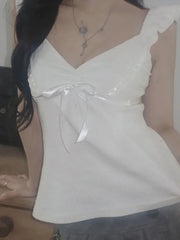 Aiertu  -Lace Bow Cap Sleeve Tank Top aiertu