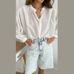Aiertu  -  Elegant Single-breasted Shirt Women White See Through Long Sleeve Lapel Female Shirts 2026 Sping Fashion Office Lady Linen Top Aiertu