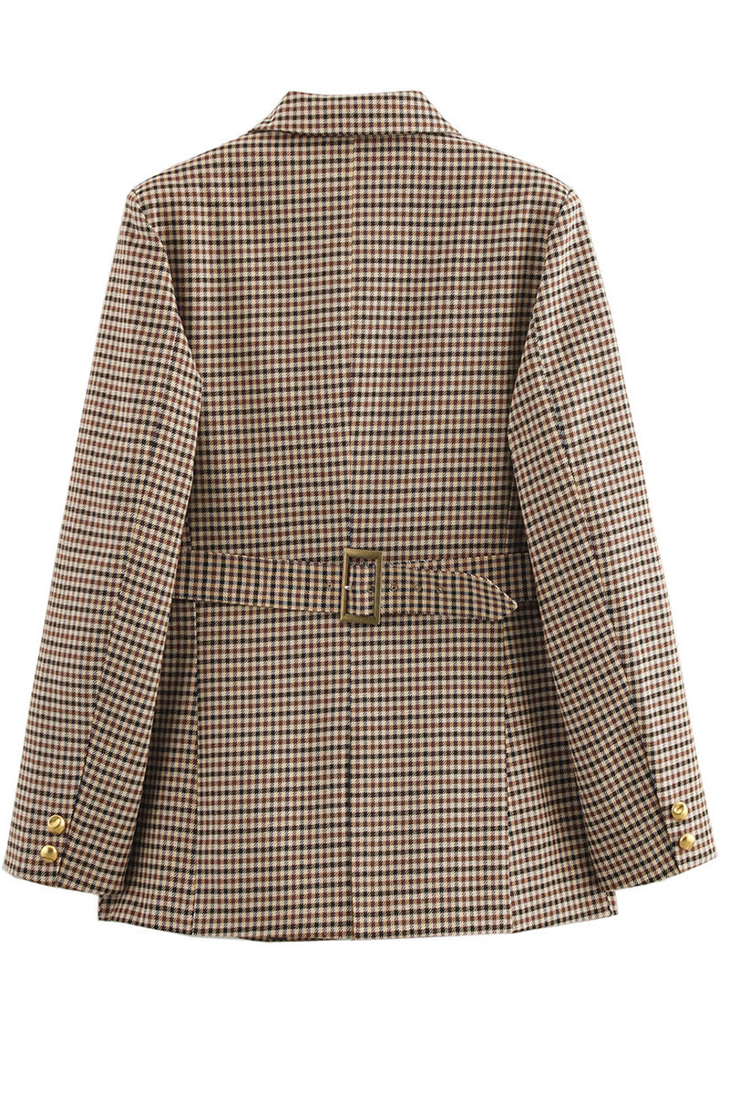 Aiertu  -Casual Plaid Buttons Patchwork Contrast Turn-back Collar Outerwear aiertu