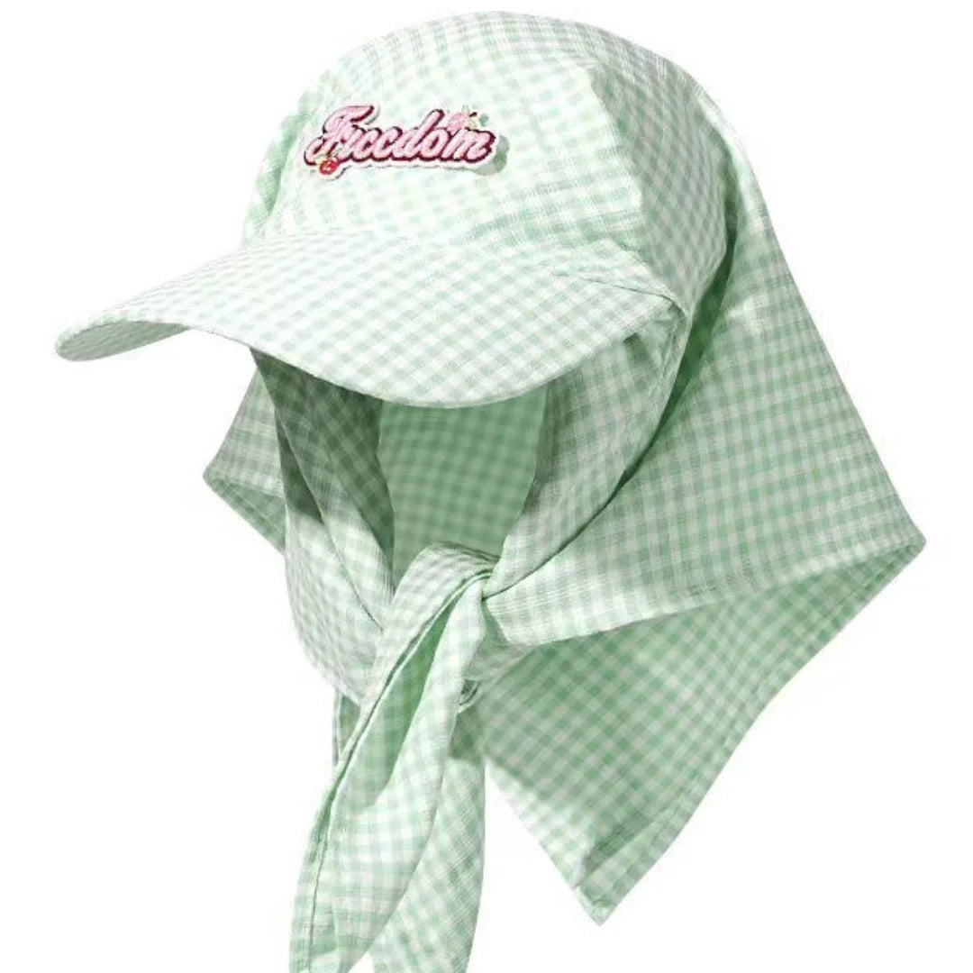 Aiertu  -  Sweet Cool Lattice Headscarf Hats Women Girl Summer Sun Protection Baseball Caps Adjustable Foldable Beach Hat Portable Sun Hat Aiertu