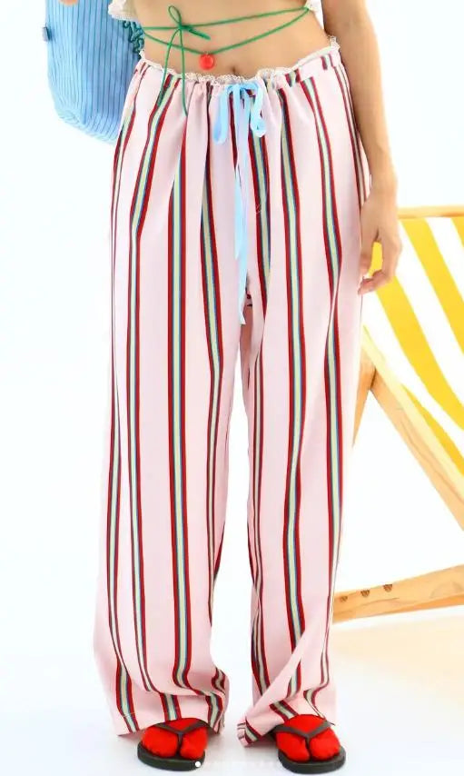 Aiertu  -  New Fashion Women Loose Pants Stripe Drawstring Elastic Waist Trousers Spring Summer Casual Sweatpants Hot Sale S M L Aiertu
