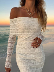 Aiertu  -  Elegant Off Shoulder Dress Bodycon Fashion Patchwork Long Sleeve Maxi Dresses For Women Beach Vacation Slim Party Dress Aiertu