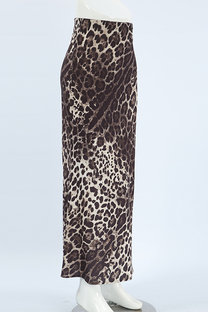 Aiertu  -Sexy Street Leopard Patchwork Zipper Fishtail Regular High Waist Full Print Bottoms aiertu