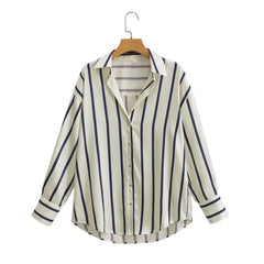 Aiertu  -  Stripes Shirt Women Autumn Spring Black Casual Loose Blouse Turn Down Collar Chic Vintage Oversize Female Blusa Aiertu