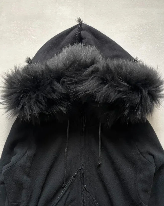 Aiertu  -  Exquisite Trendy Stitching Fur Collar Simple Double-sided Hooded Thickened Coat High Street Hip-hop Y2k Punk Retro Couple Coat Aiertu