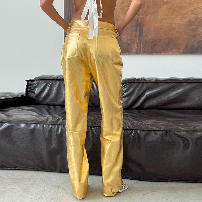 Aiertu     -  Fall Outfits 2026 Casual Golden Zipper Trousers Women Loose High Waist Buttons Long Pants 2026 Autumn Winter New Lady Fashion All-matched Bottoms Aiertu