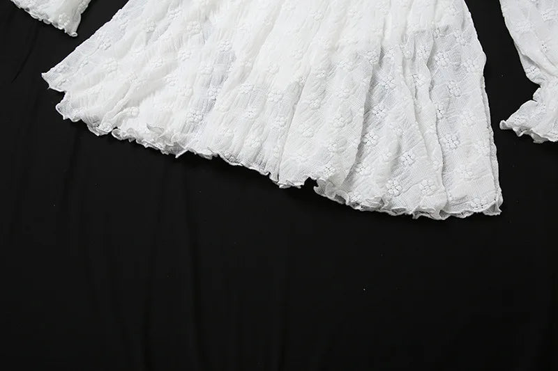 Aiertu  -  Bows Lace Stapless Dress For Women See Through Sexy Long Sleeve Mini Dress Splice Sweet Slim Pleated Dress High Waist Aiertu