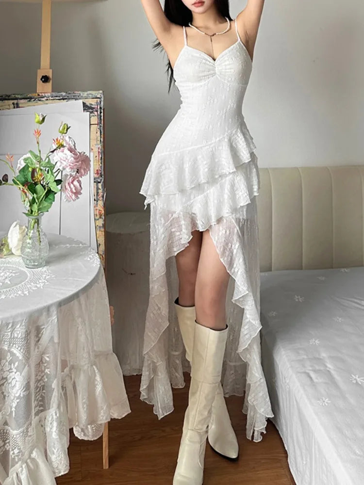 Aiertu  -  Summer Streetwear Vintage Dresses Grunge Y2k Aesthetic Irregular Ruffled Vestido Slim Fit Harajuku Woman Backless Dress Aiertu