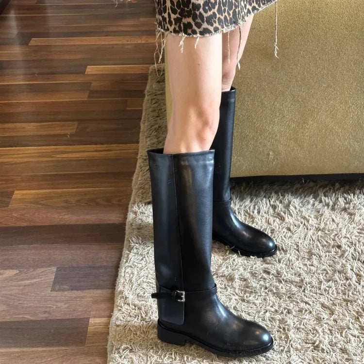 Aiertu    -  Women Autumn Winter Slip-On High Boots for Woman's Luxury Design Brand Round Toe Riding Boots Ladies Motorcycle Botas Aiertu