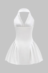 Aiertu  Halter Neck Button Ruffle Sleeveless Mini Dress Aiertu