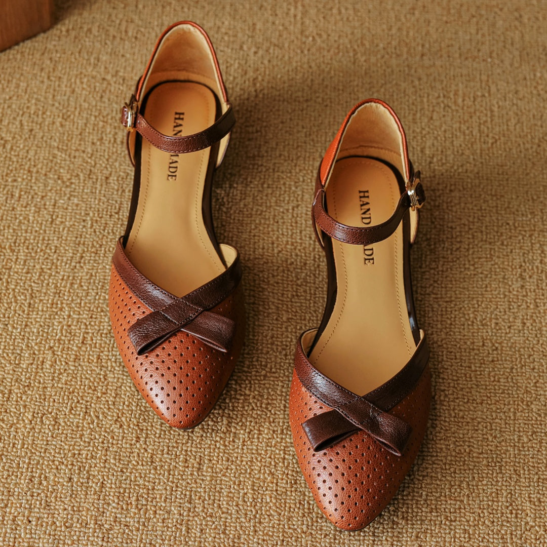 Aiertu  -  Plus size 34-41 women's sheepskin hollow-out mix color patchwork ankle strap flats sandals round toe elegant ladies daily shoes Aiertu