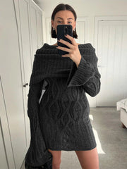Aiertu  -  Knitted Mini Dress For Women Slim Rib High Waist Flare Sleeve Dresses Femme  Autumn Winter Bodycon Sexy Dress Woman Aiertu