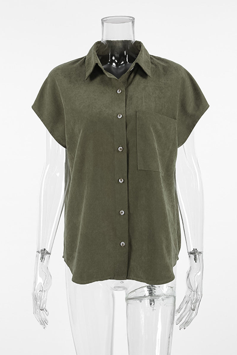 Aiertu  -Casual Buttons Turndown Collar Blouses aiertu