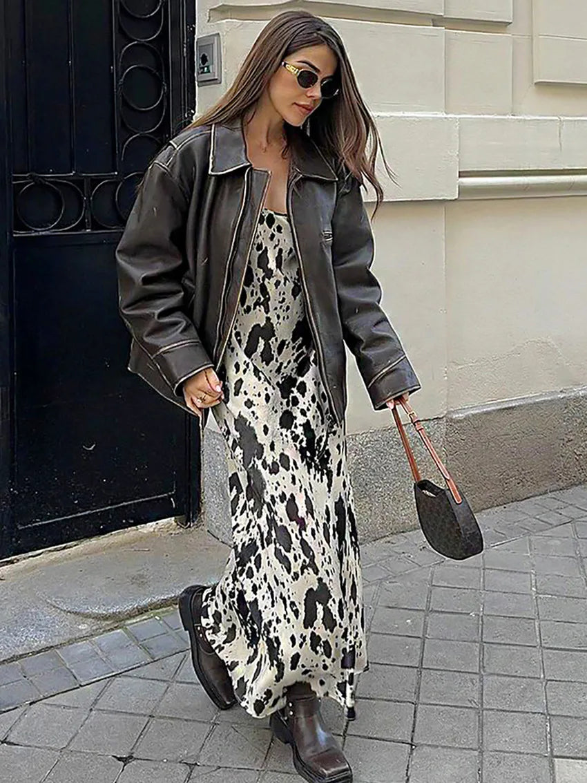 Aiertu  -  Leopard Print Long Dresses For Women Summer Chic Sexy U Collar Sleeveless Maxi Dress Streetwear Fashion Elegant A-line Vestidos Aiertu