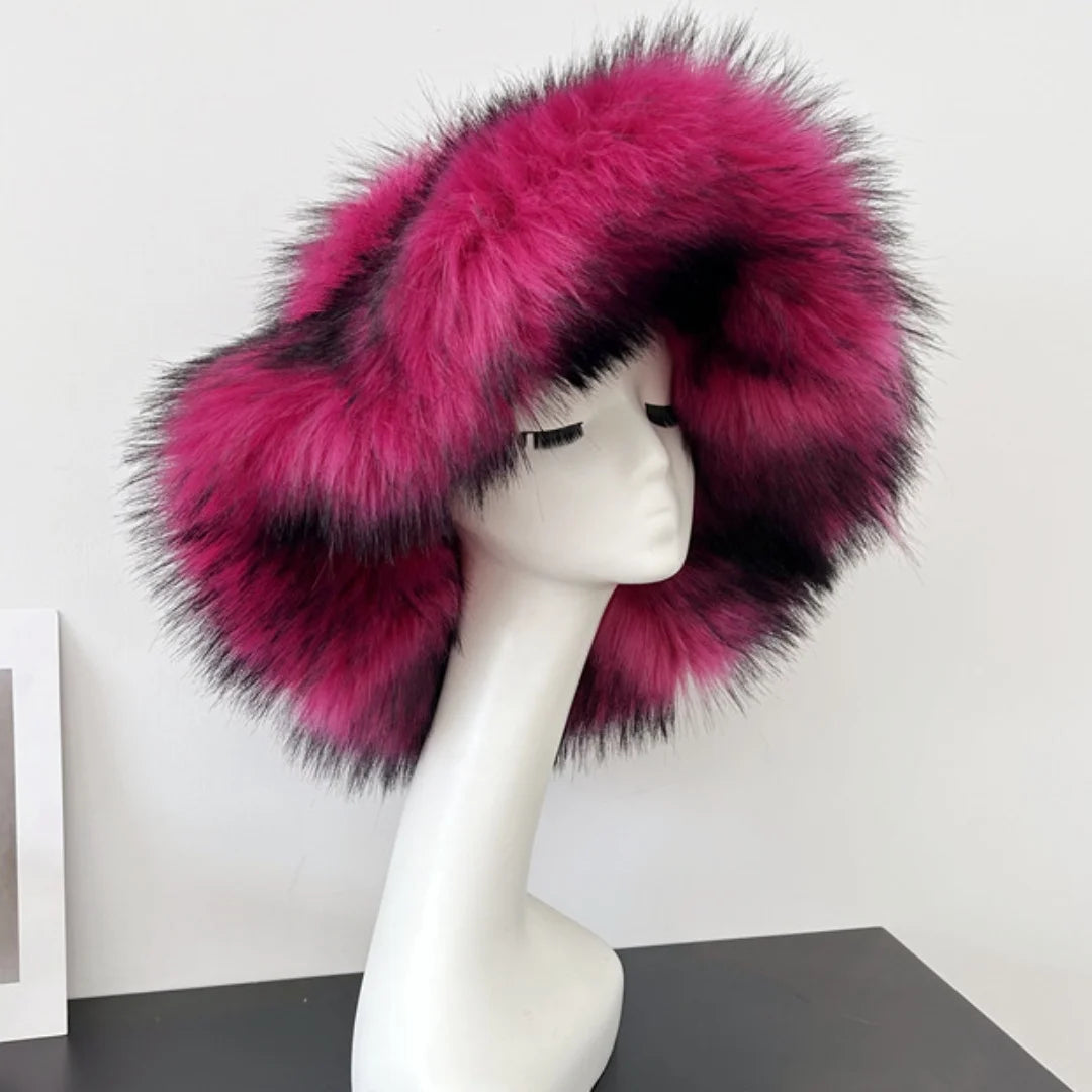 Aiertu  -  Luxury Fluffy Women Faux Fur Bucket Hats Oversized 17cm Wide Brim Thicken Outdoor Warm Plush Punk Hat Girl Y2k Female Ski Panama Aiertu