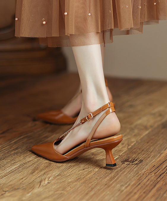 Aiertu  Unique Splicing High Heel Sandals Orange Sheepskin Pointed Toe Aiertu