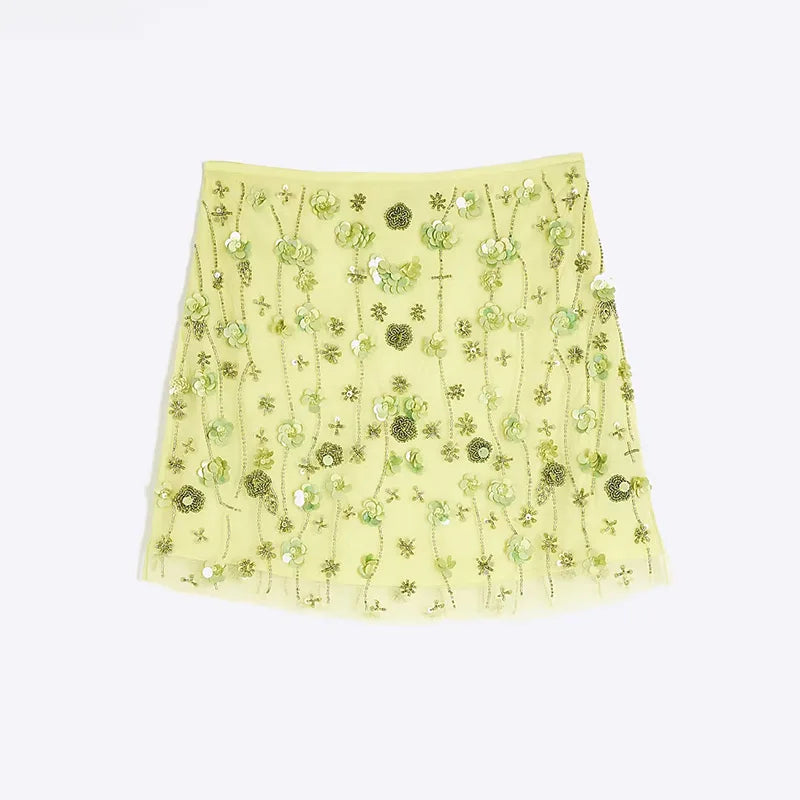Aiertu  -  Y2k Sequins Glitter Hip Package Mini Skirt Chic Beaded Embroidery Short Skirts For Women 2025 Summer New Party Club Female Skirt Aiertu