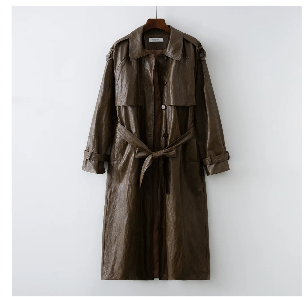 Aiertu  -  2026 Autumn New design Runway Designer Leather Maxi Long Trench Coat With Belt Chic Female PU Windbreaker Classic Aiertu
