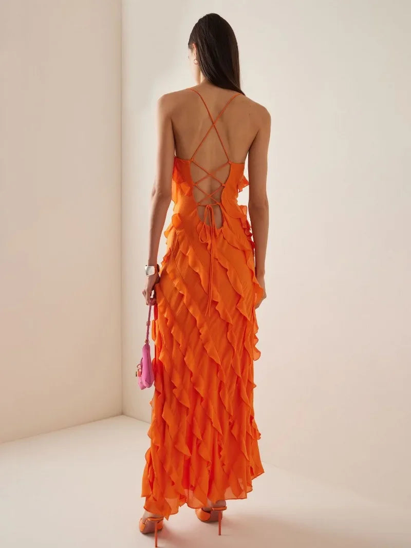 Aiertu  -  Elegant Pretty Women's Long Dresses 2026 Summer Autumn Strapless High Waist Backless Ruffles Bandage Formal Evening Party Dress Aiertu