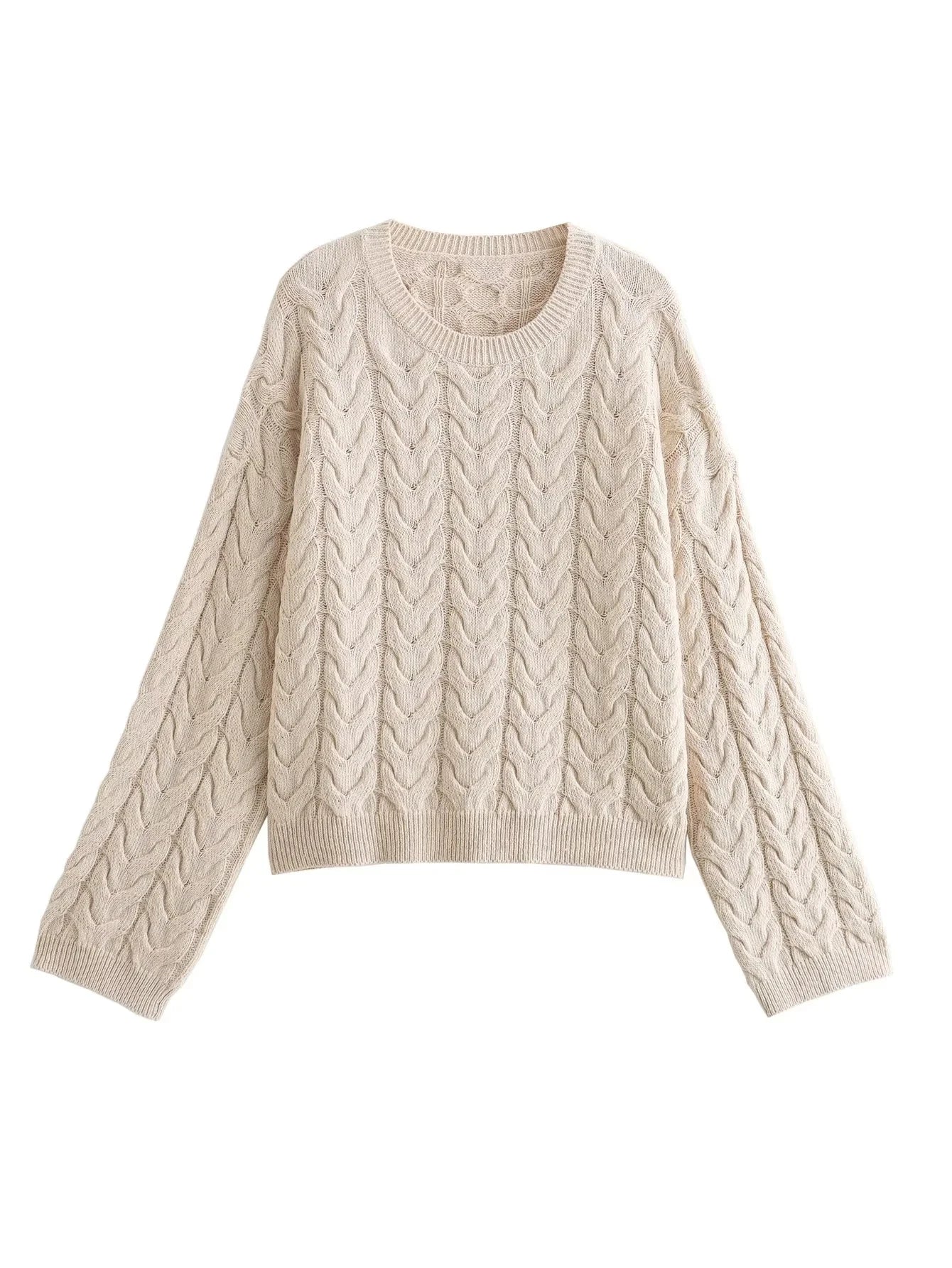 Aiertu  -  Twist Knitted Oversize Sweater Women Winter O Neck Basic Casual Jersey Pull Femme Apricot Loose Fashion Jumper Aiertu