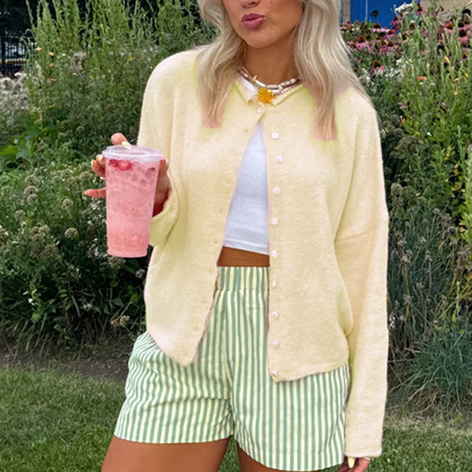 Aiertu  -  Women Casual Cardigan Sweaters Crewneck Button Down Knit Tops Going Out Lightweight Knitwear Fashion Y2K Streetwear Aiertu
