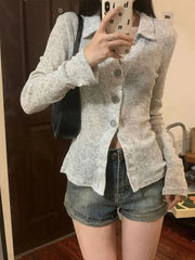 Aiertu  -  American Retro Sun Protection Knitted Cardigan Women Spring and Autumn Slim Design of Niche Top High Strecth Shirts for Women Aiertu