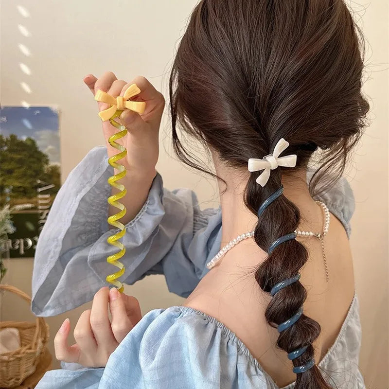 Aiertu Korean Telephone Wire Bowknot Hair Loop for Woman Girls High Elastic Head Rope Ponytail Elastic Hair Ties Hair Accessories Aiertu