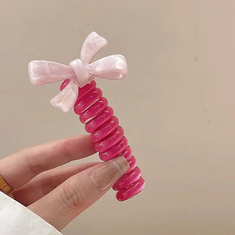Aiertu Korean Telephone Wire Bowknot Hair Loop for Woman Girls High Elastic Head Rope Ponytail Elastic Hair Ties Hair Accessories Aiertu