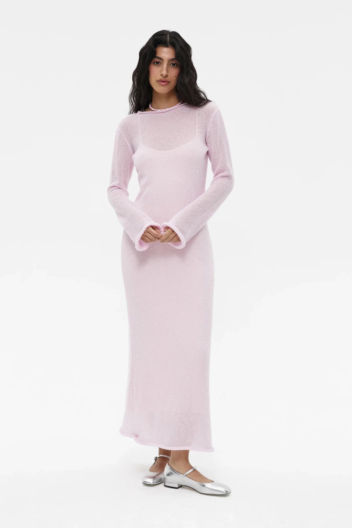 Aiertu  -  O-Neck Elastic Knitted Long Dress ï¼?Camisole Skirt Women Chic Soft Lady Hollowing Sweater Dresses 2 Pieces Sets Aiertu