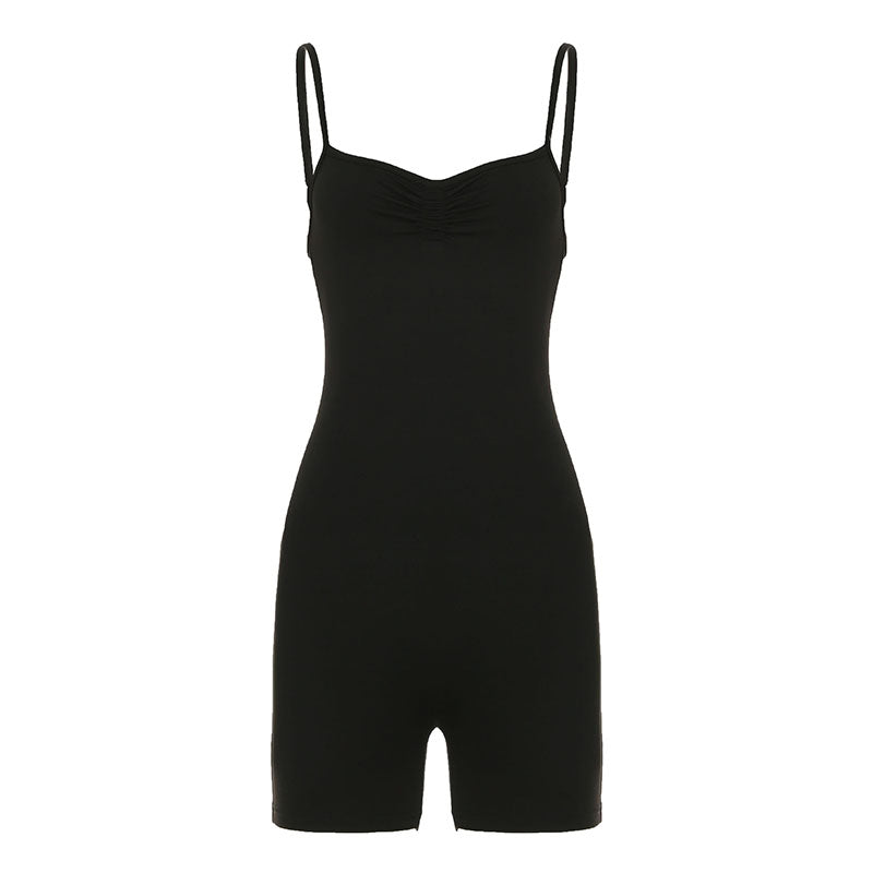 Aiertu  Streetwear Basic Black Strap Skinny Playsuit Women's Summer Folds Yoga One Piece Clothes Casual Bodycon Rompers Chic Aiertu