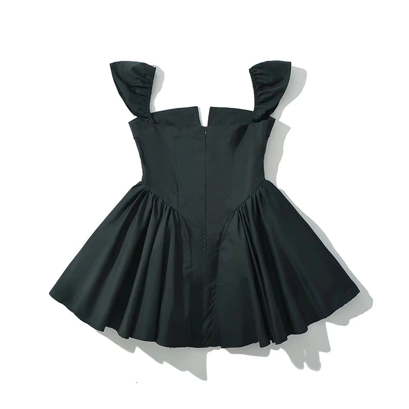 Aiertu  -  2025 European And American Style Women Elegant Party Mini Dresses New Fashion Front Button Sexy Slit Slim Black Dress Aiertu