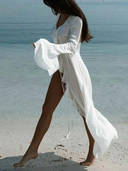 Aiertu  Ruffled Long Sleeve Cover-Up Dress Aiertu