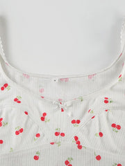 Aiertu  -  Cherry Print Bow U-Neck Crop Top Aiertu