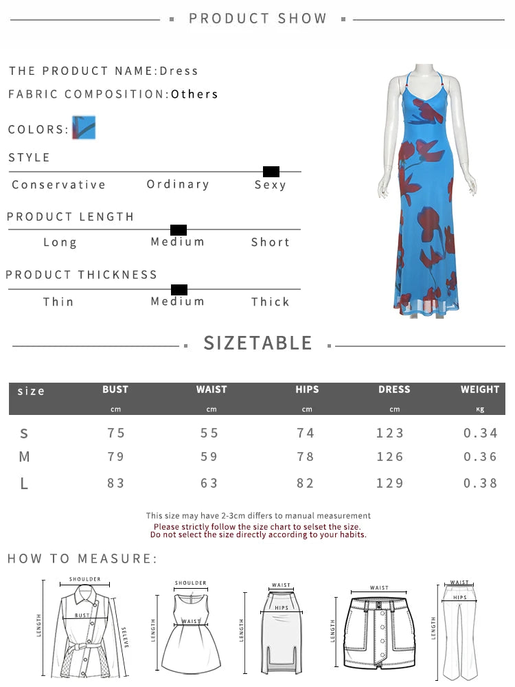 Aiertu  -  Print Maxi Dress Women Lace-Up Cross Backles Double Deck Skinny Tight Stretch Beach Vacation Summer Trend Vestidos Aiertu