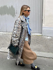 Aiertu  -  Fashion Leopard Printed Single Breasted Long Coats Casual Lapel Full Sleeve Pocket Loose Windbreak Autumn Lady Commute Outwear Aiertu