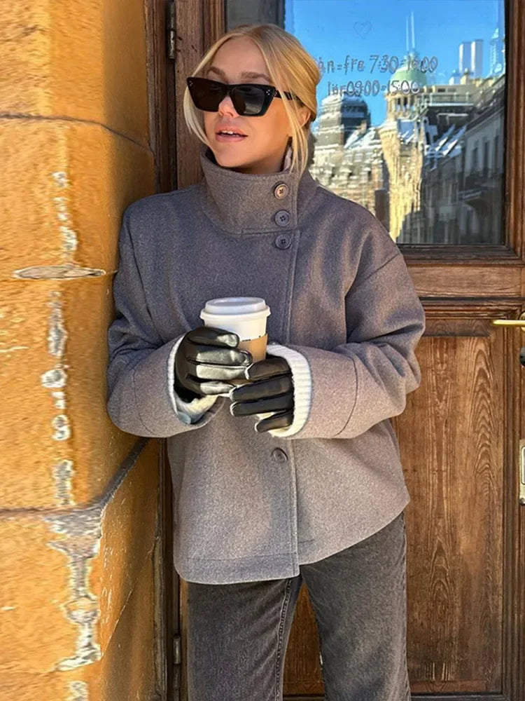 Aiertu  -  Turtleneck Solid Women Coat Full Sleeves Faux Fur Female Jacket 2024 Fashion Single Breasted Autumn Winter Loose Lady Outwear Aiertu