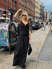 Aiertu  -  Sexy Black Deep V-neck Sling Long Dress Patchwork Backless Sleeveless Dresses 2025 New Spring Summer Female High Street Vestidos Aiertu