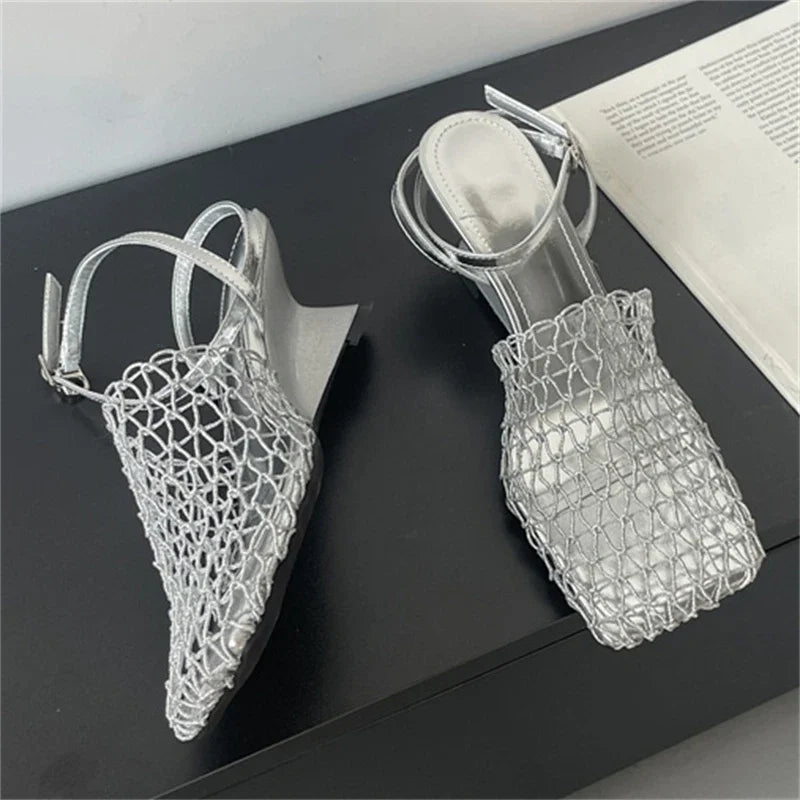 Aiertu  -  Street Style Breathable Holes Mesh Square Toe Woman Pumps Fashion Buckle Strap High Heels Mules Summer Shoes Aiertu
