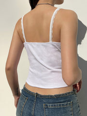 Aiertu - summer inspo Button Up Lace Square Collar Slim White Camisole Women Y2K Basic Casual Cute Crop Top Aiertu