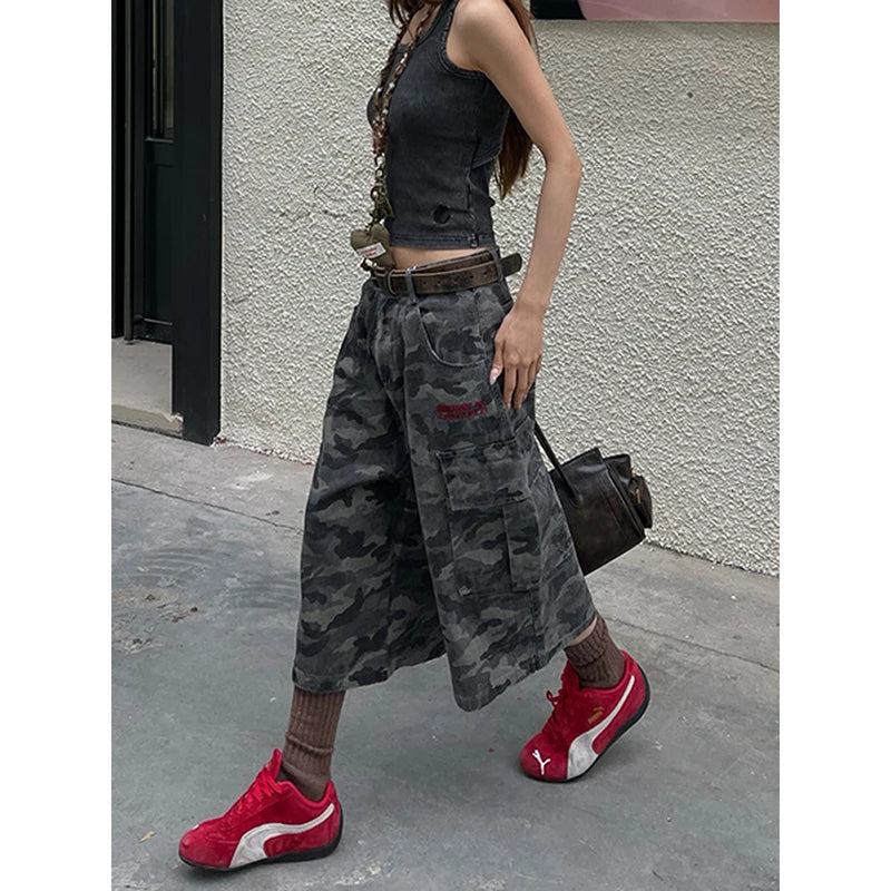 Aiertu  -  Women's Camouflage Cargo Jeans Harajuku Y2k Baggy Denim Trousers 90s Aesthetic Jean Pants Vintage 2000s Emo Trashy Clothes 2025 Aiertu