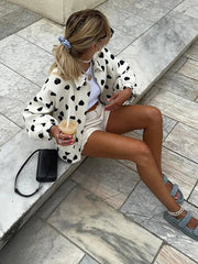 Aiertu  -  Chic Black Polka Hearts Lapel Jacket For Women Fashion Long Sleeves Pocket Zipper Coat 2026 Autumn Lady Casual Street Tops Aiertu