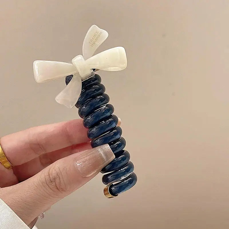 Aiertu Korean Telephone Wire Bowknot Hair Loop for Woman Girls High Elastic Head Rope Ponytail Elastic Hair Ties Hair Accessories Aiertu