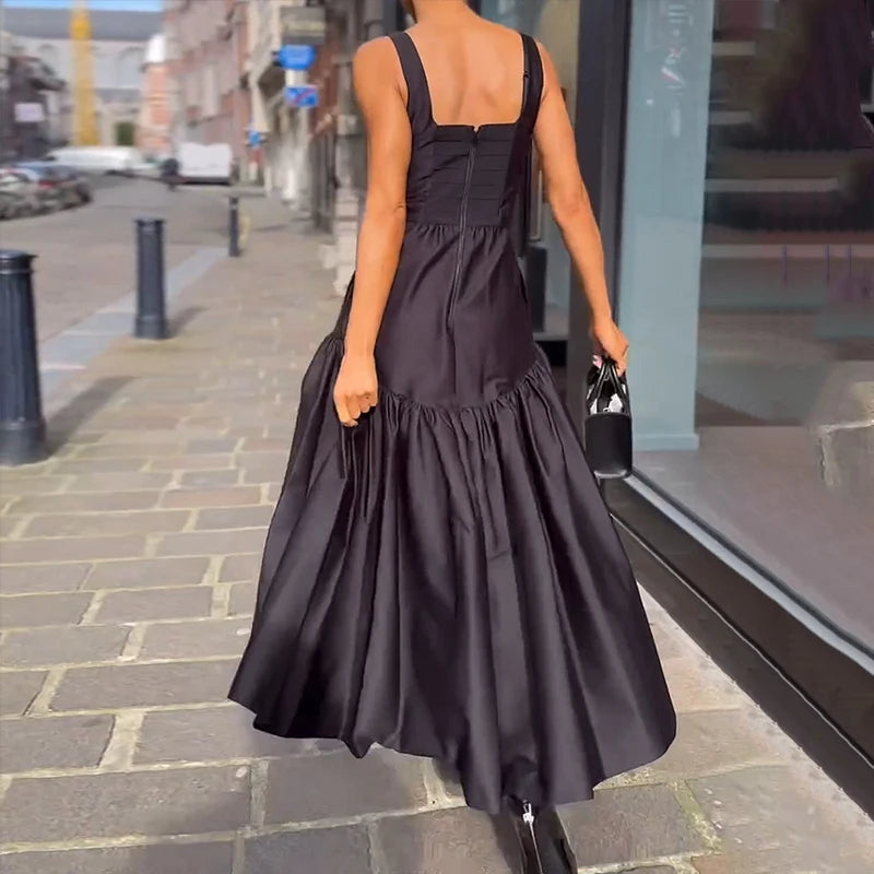 Aiertu  -  Maxi Dress Women Summer Casual Fashion Square Neck Print Suspender Sleeveless Pleated Backless Party Maxi Dresses Aiertu
