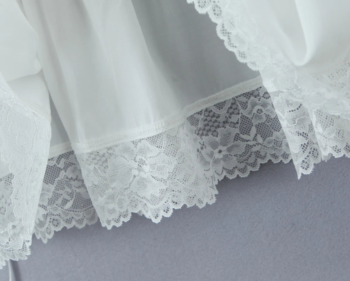 Aiertu  -  White Spliced Lace Slash Collar Corset Style Ruched Low Waist Midi Long Sling Dress Women Ribbon Swing Dresses Summer Robe Aiertu